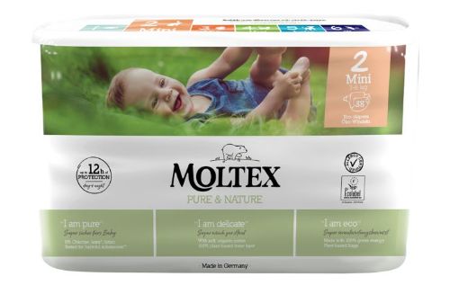 Slika Moltex Pure & Nature otroške plenice  2 mini 3-6 kg, 38 kos