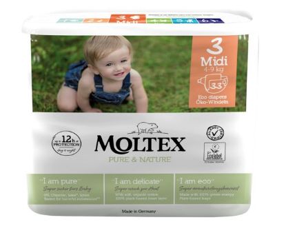 Slika Moltex Pure & Nature  3 midi otroške plenice 4-9 kg, 33 kos