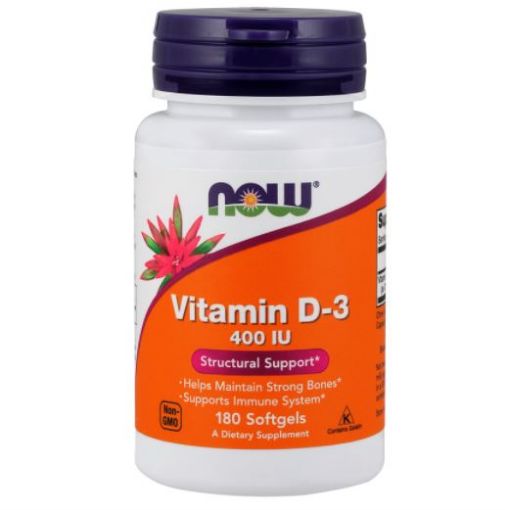 Slika NOW Vitamin D3 10 µg - 400 IE, 180 kapsul