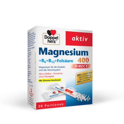 Slika Doppelherz Aktiv Magnezij 400 DIREKT + B6 + B12 + Folna kislina, 20 vrečk