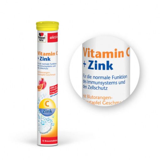 Slika Doppelherz Aktiv Vitamin C + Cink, šumeče tablete, 15 tablet