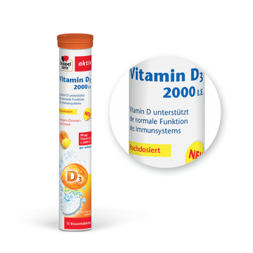 Slika Doppelherz Aktiv Vitamin D3 2000 I.E., šumeče tablete, 15 tablet
