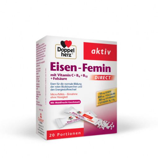 Slika Doppelherz Aktiv Železo Femin Direkt z vitamini C + B6 + B12 + Folno kislino, 20 vrečk