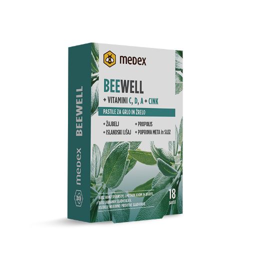 Slika Beewell pastile - žajbelj in islandski lišaj (z vitaminom D), 18 pastil