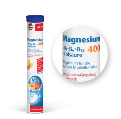 Slika Doppelherz Aktiv Magnezij 400 + B1+B6+B12 + Folna kislina, 15 tablete