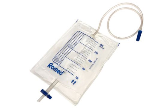 Slika Romed urinska vrečka s T-ventilom z odtokom sterilna, 2000 ml